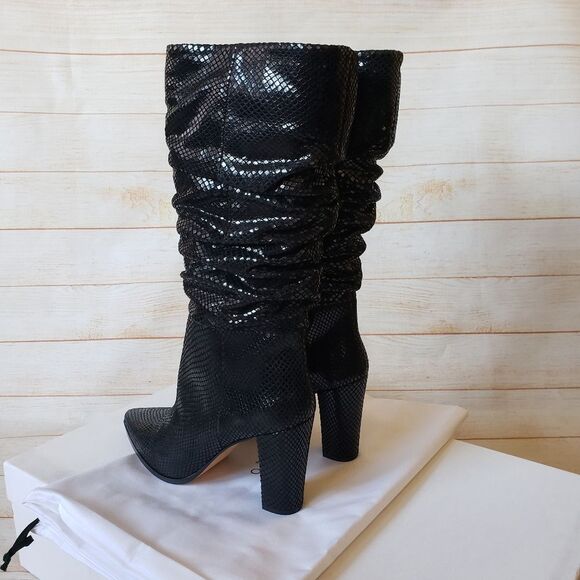 IRO Paris Yasur Gathered Snake Effect All Leather Slouchy Boots Black Size 39 - Picture 6 of 15